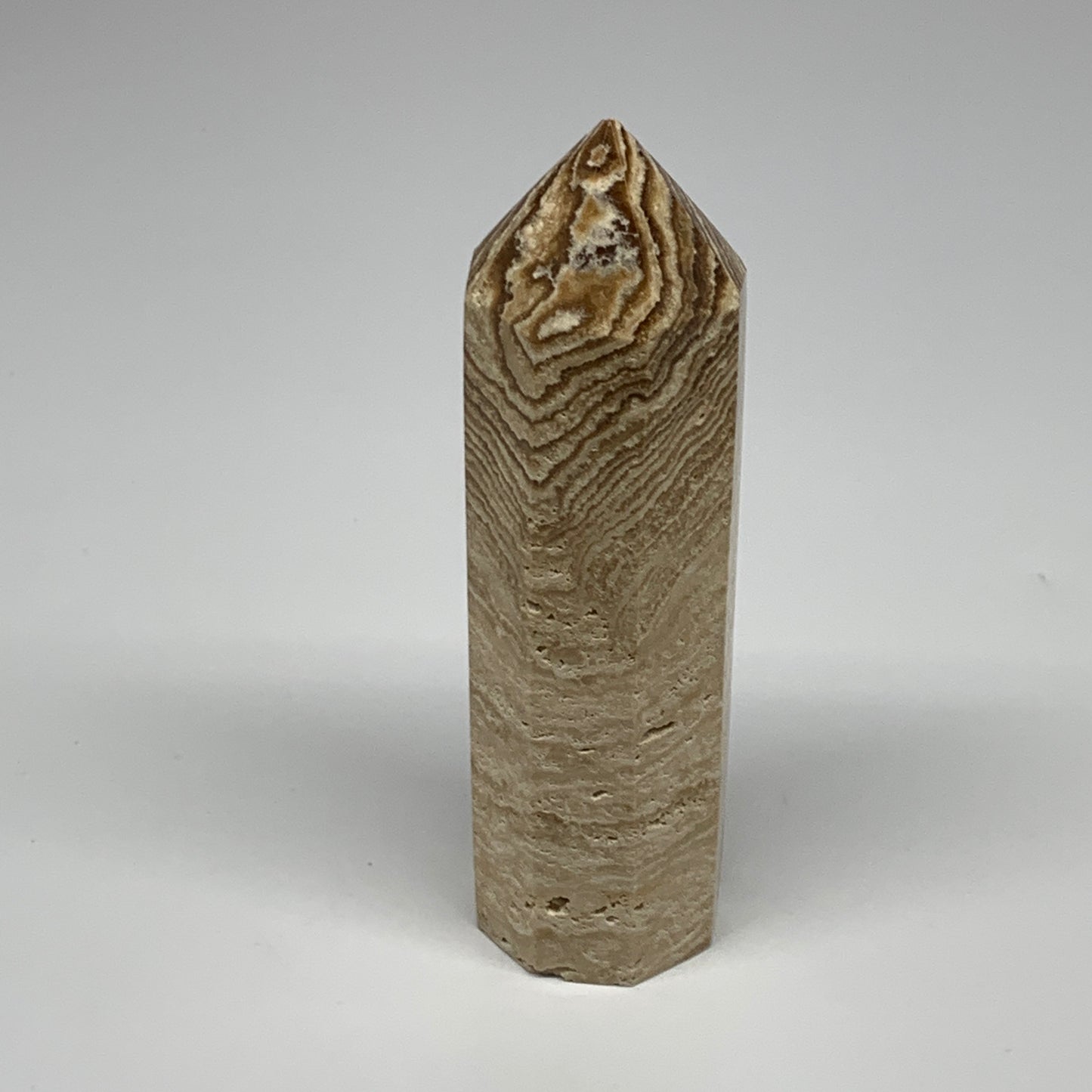 363.6g, 5.5"x1.5" Natural Chocolate Calcite Tower Point Obelisk Crystal, B23330