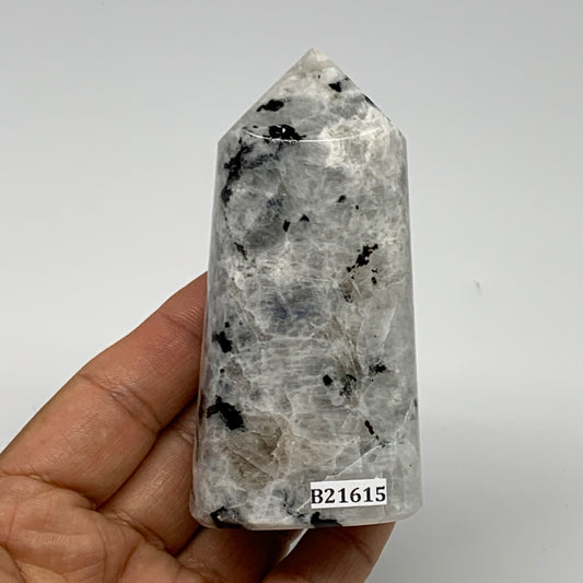 223.5g, 3.5"x1.7"x1.4" Rainbow Moonstone Tower Obelisk Point Crystal, B21615