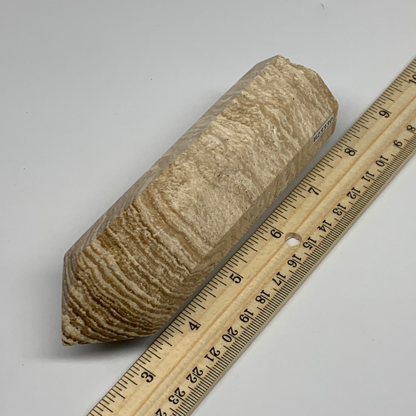 363.6g, 5.5"x1.5" Natural Chocolate Calcite Tower Point Obelisk Crystal, B23330