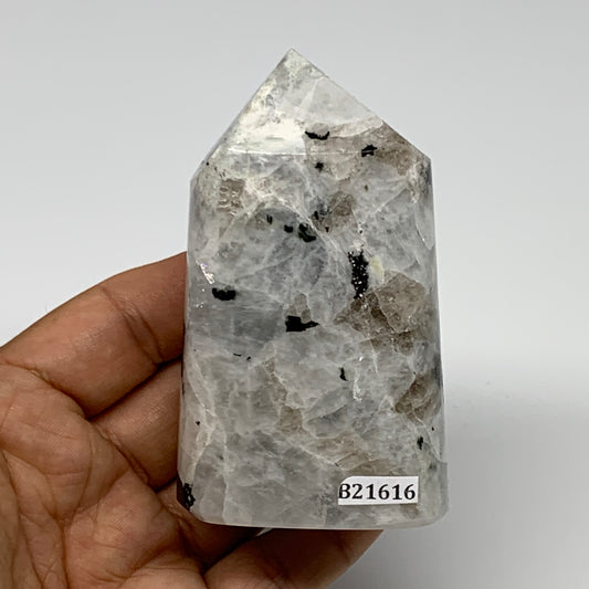 232.8g, 3.4"x2"x1.2" Rainbow Moonstone Tower Obelisk Point Crystal @India,B21616