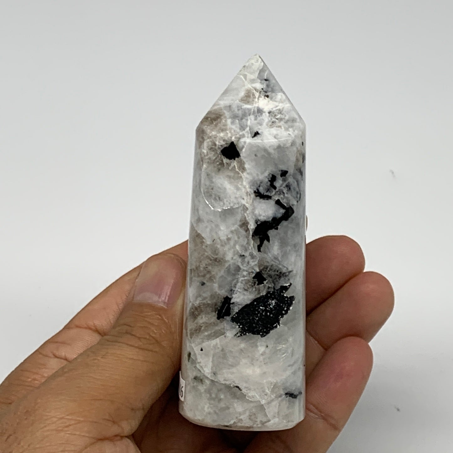 232.8g, 3.4"x2"x1.2" Rainbow Moonstone Tower Obelisk Point Crystal @India,B21616