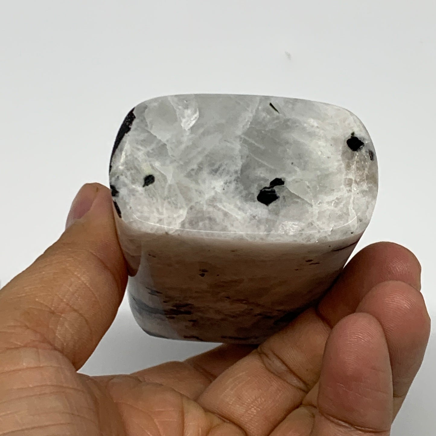 232.8g, 3.4"x2"x1.2" Rainbow Moonstone Tower Obelisk Point Crystal @India,B21616