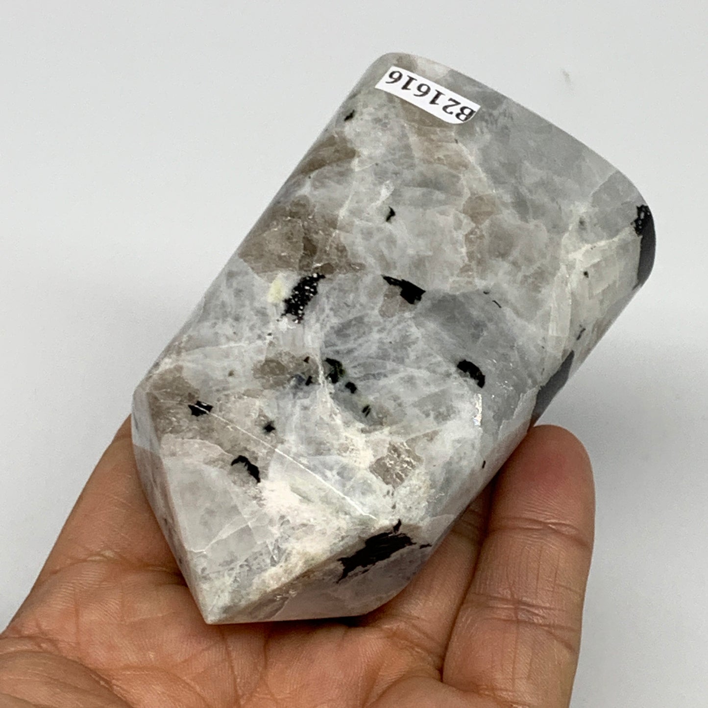 232.8g, 3.4"x2"x1.2" Rainbow Moonstone Tower Obelisk Point Crystal @India,B21616