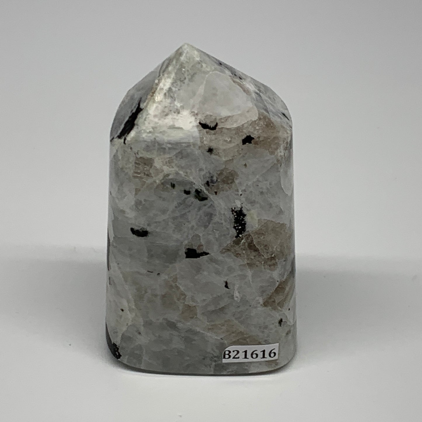 232.8g, 3.4"x2"x1.2" Rainbow Moonstone Tower Obelisk Point Crystal @India,B21616