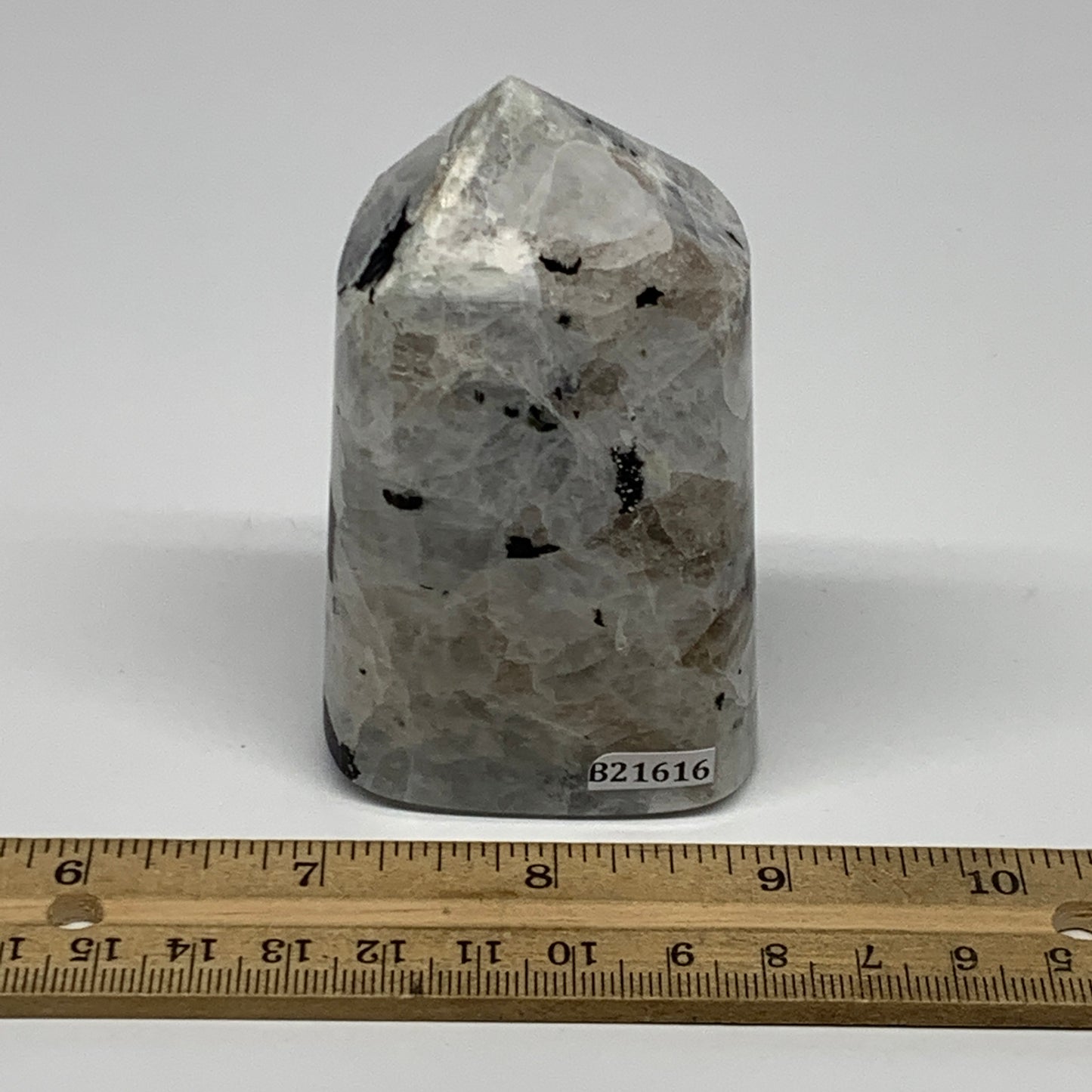 232.8g, 3.4"x2"x1.2" Rainbow Moonstone Tower Obelisk Point Crystal @India,B21616