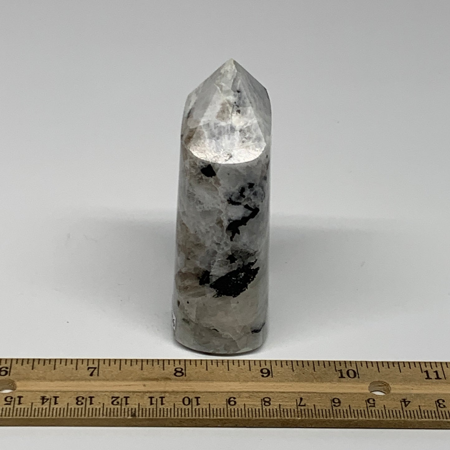 232.8g, 3.4"x2"x1.2" Rainbow Moonstone Tower Obelisk Point Crystal @India,B21616