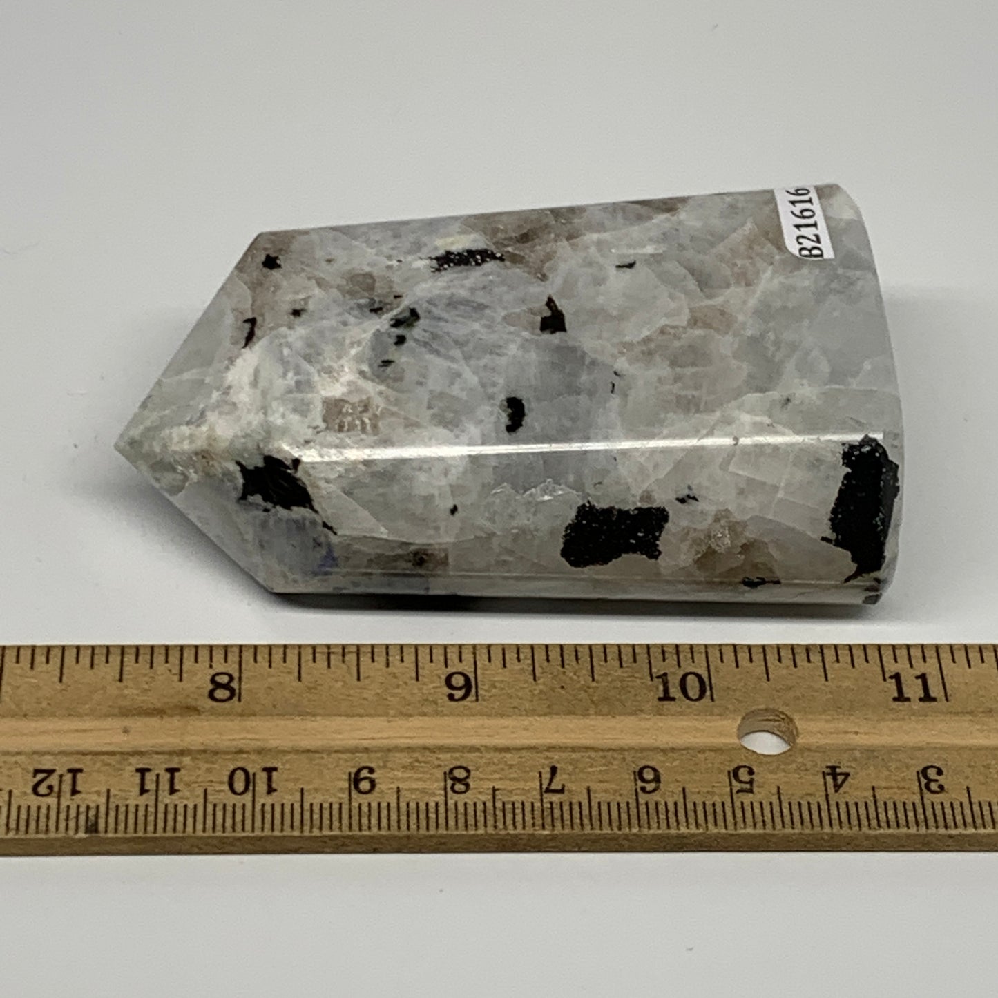 232.8g, 3.4"x2"x1.2" Rainbow Moonstone Tower Obelisk Point Crystal @India,B21616