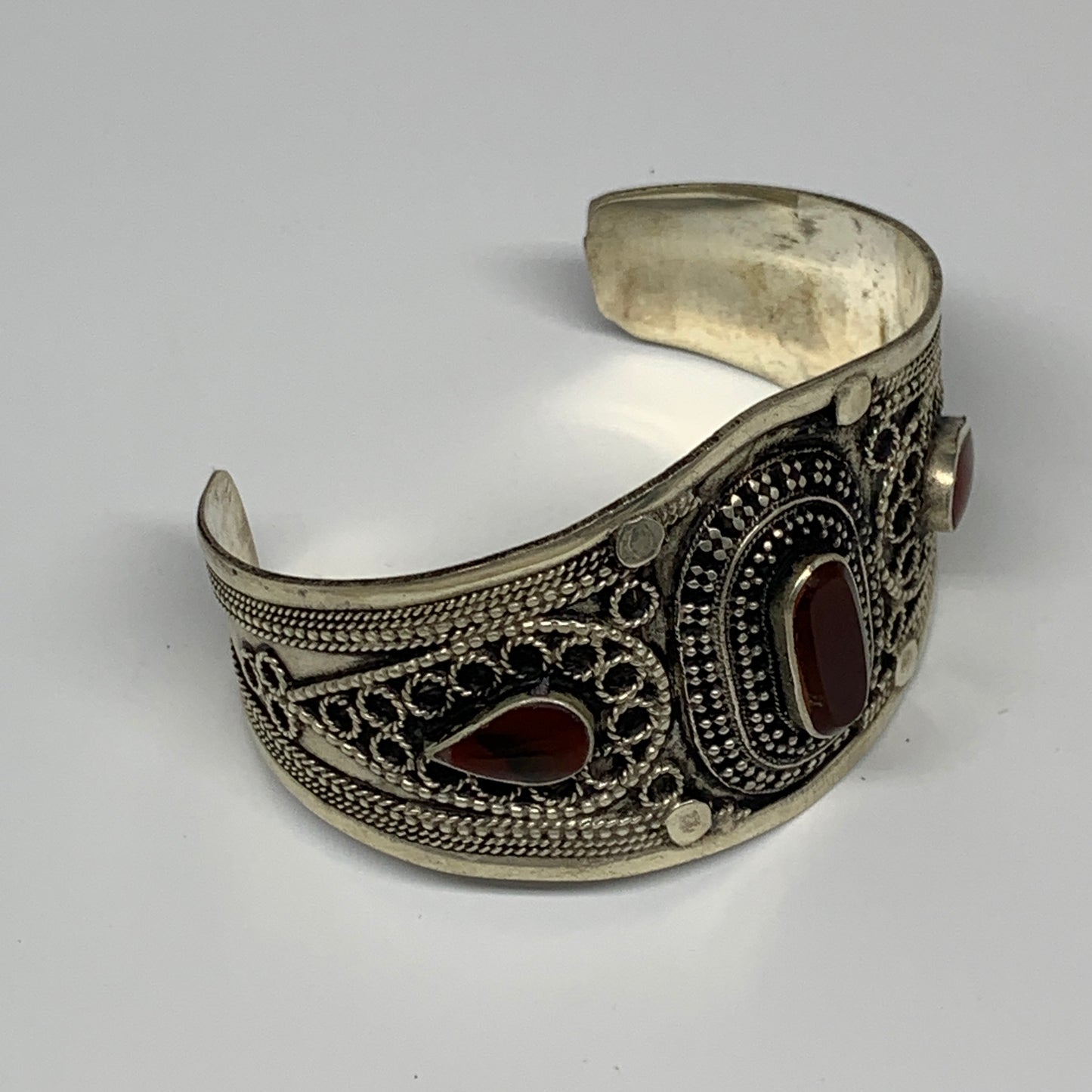 34.7g, 1.6" Red Carnelian Turkmen Cuff Bracelet Tribal Small Oval, B13600