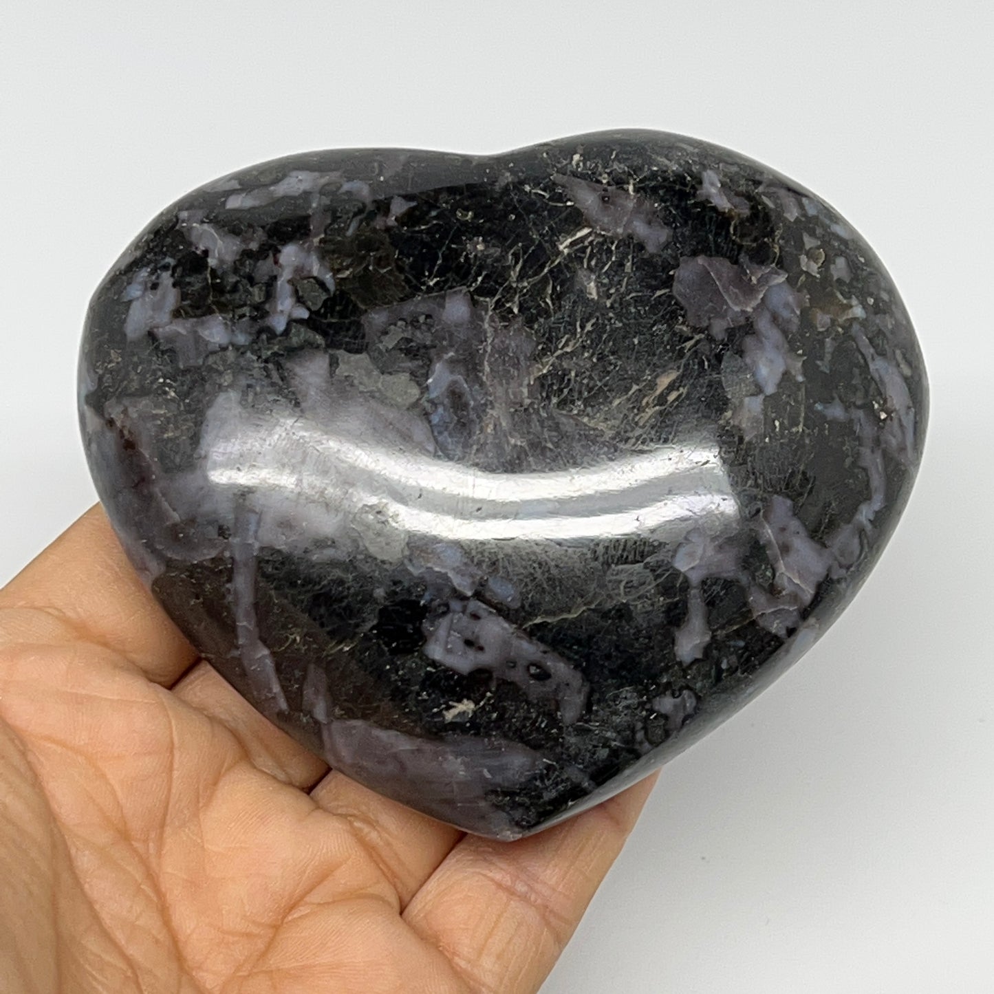 386.2g,3.2"x3.7"x1.3" Indigo Gabro Merlinite Heart Gemstone @Madagascar,B19917