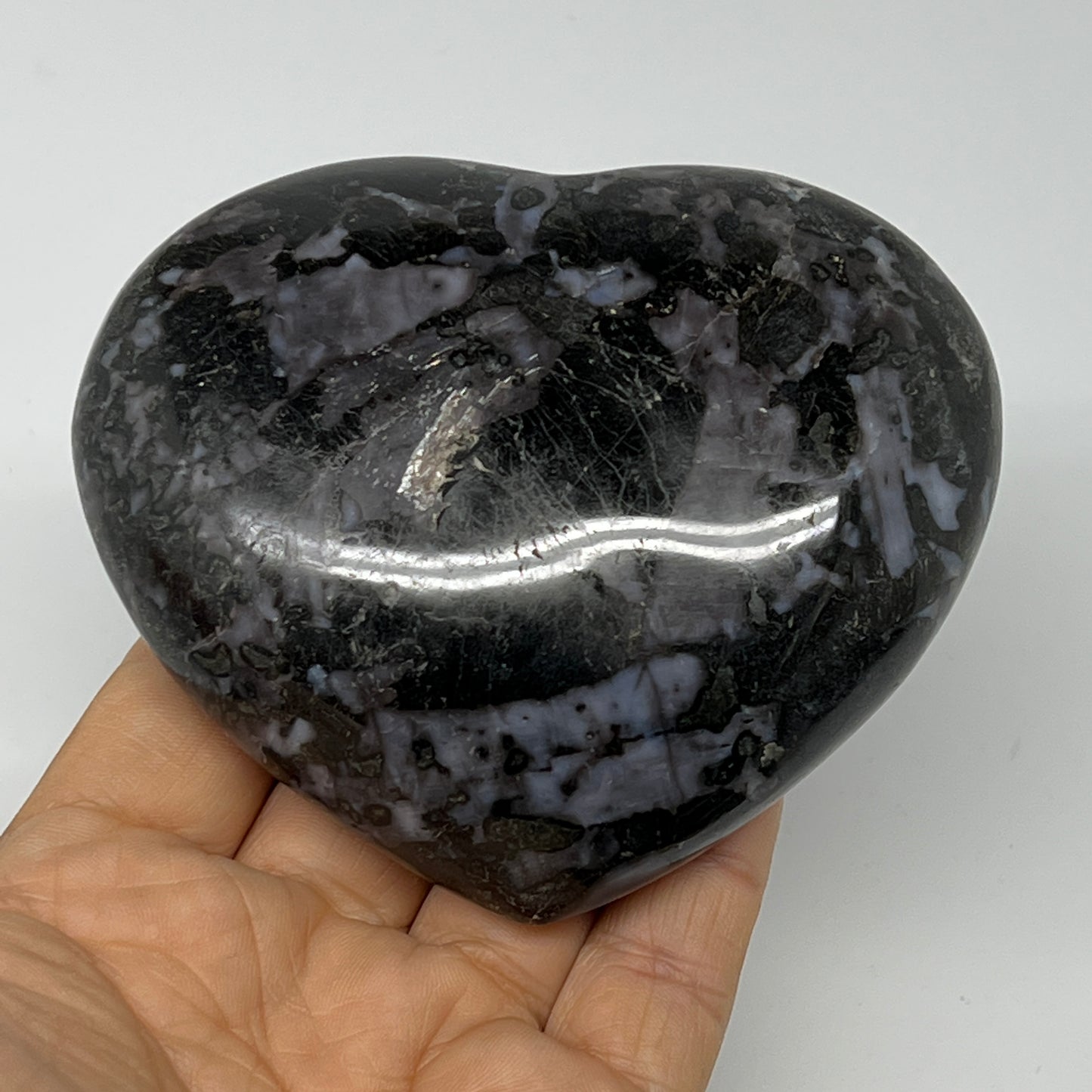 386.2g,3.2"x3.7"x1.3" Indigo Gabro Merlinite Heart Gemstone @Madagascar,B19917