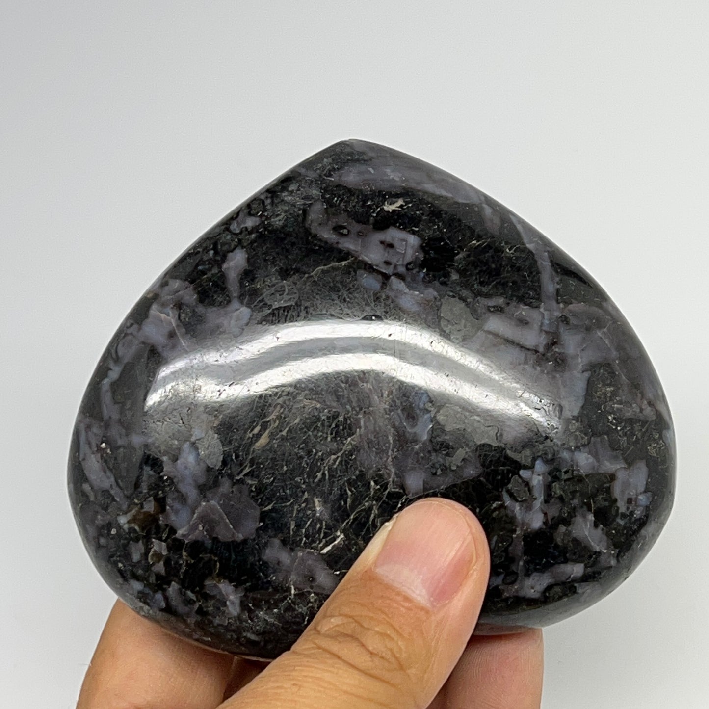 386.2g,3.2"x3.7"x1.3" Indigo Gabro Merlinite Heart Gemstone @Madagascar,B19917