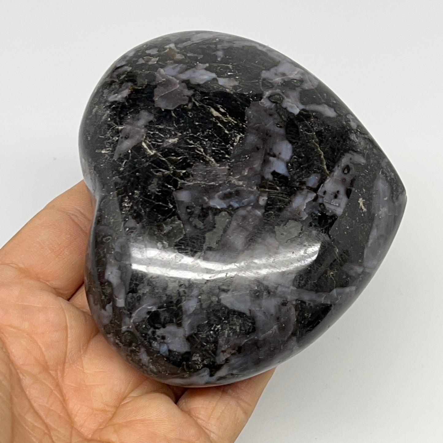386.2g,3.2"x3.7"x1.3" Indigo Gabro Merlinite Heart Gemstone @Madagascar,B19917