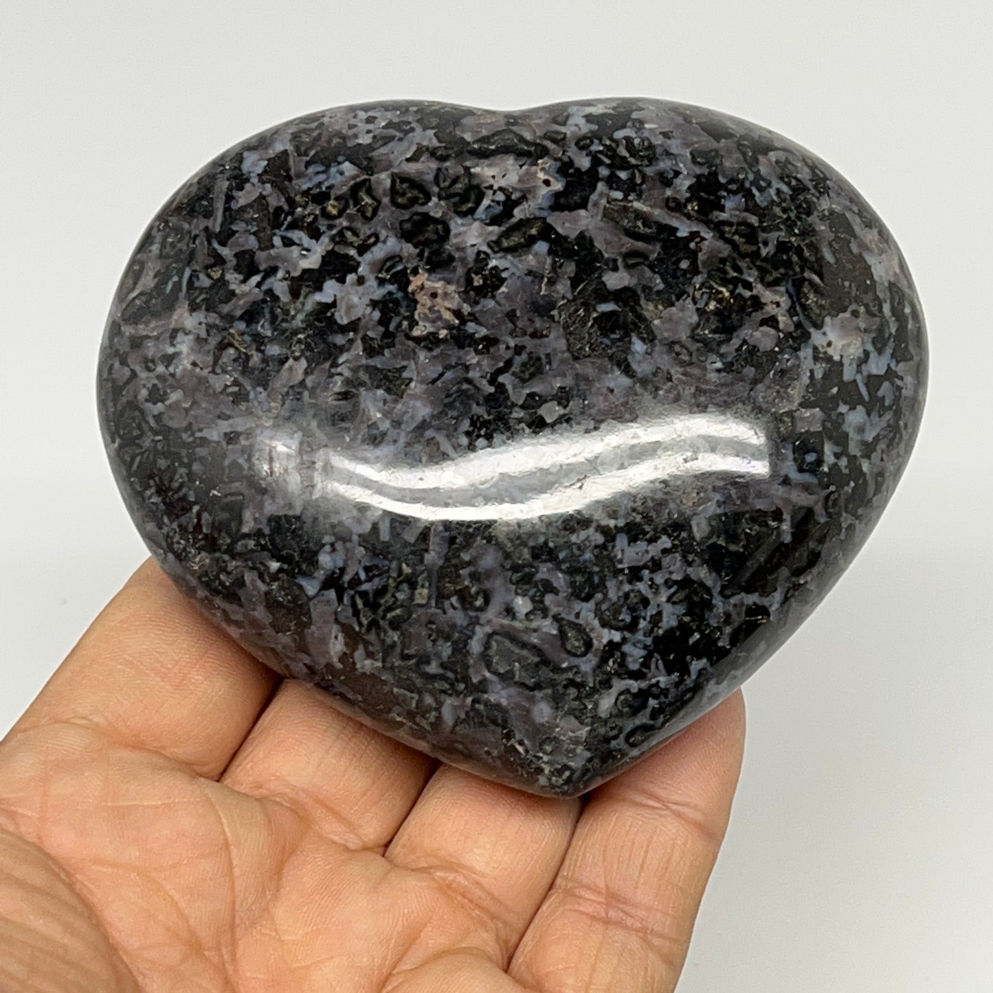 350.4g,3.1"x3.4"x1.4" Indigo Gabro Merlinite Heart Gemstone @Madagascar,B19918