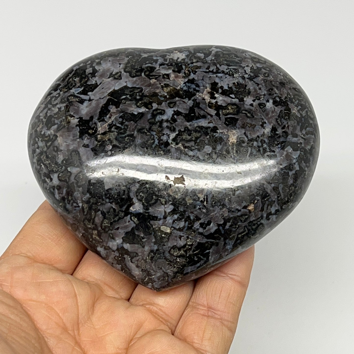 350.4g,3.1"x3.4"x1.4" Indigo Gabro Merlinite Heart Gemstone @Madagascar,B19918