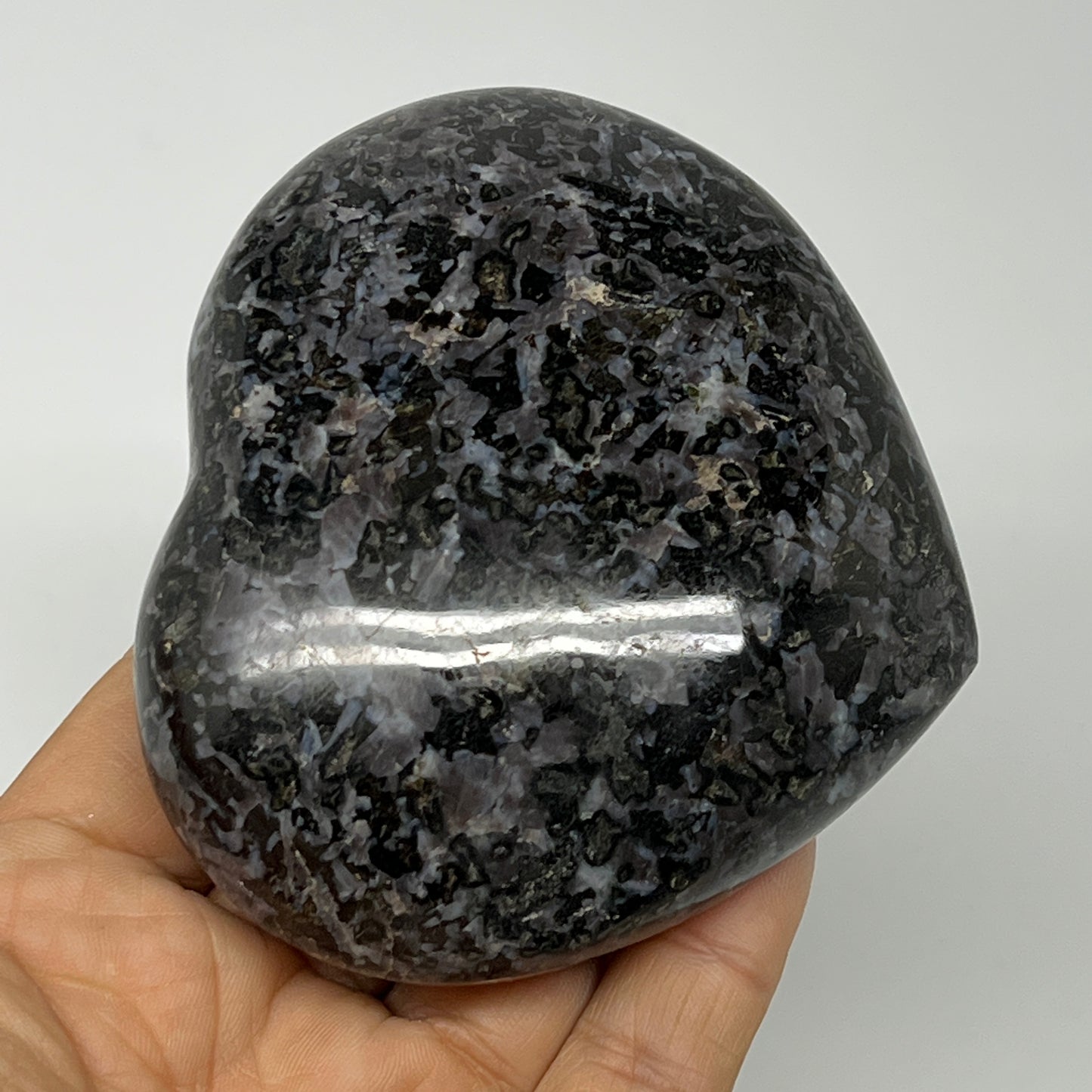 350.4g,3.1"x3.4"x1.4" Indigo Gabro Merlinite Heart Gemstone @Madagascar,B19918