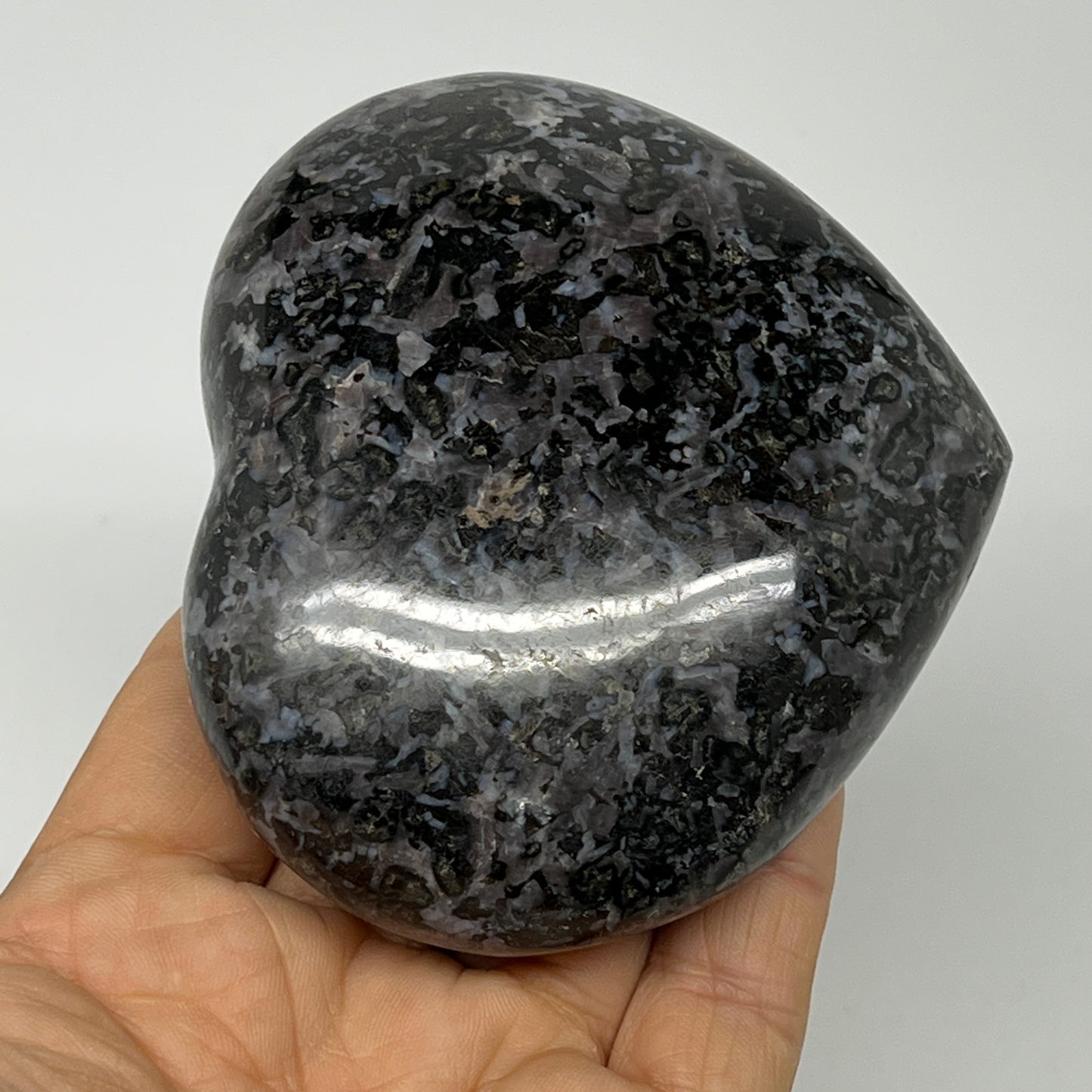 350.4g,3.1"x3.4"x1.4" Indigo Gabro Merlinite Heart Gemstone @Madagascar,B19918