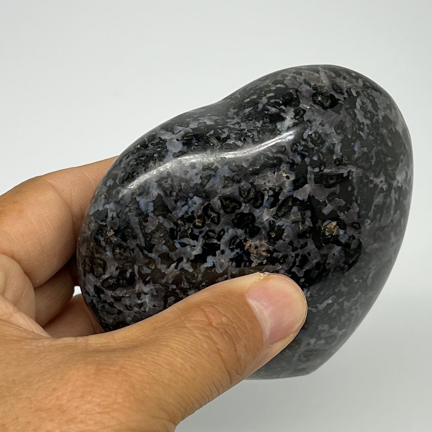 350.4g,3.1"x3.4"x1.4" Indigo Gabro Merlinite Heart Gemstone @Madagascar,B19918