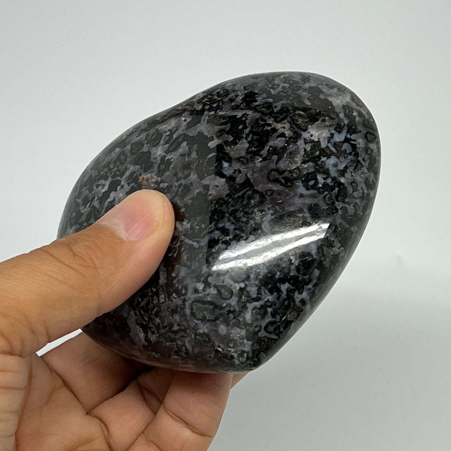 350.4g,3.1"x3.4"x1.4" Indigo Gabro Merlinite Heart Gemstone @Madagascar,B19918