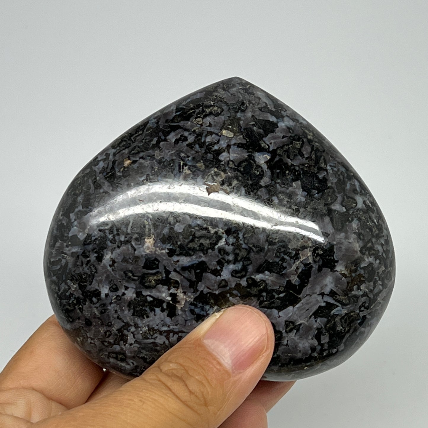 350.4g,3.1"x3.4"x1.4" Indigo Gabro Merlinite Heart Gemstone @Madagascar,B19918