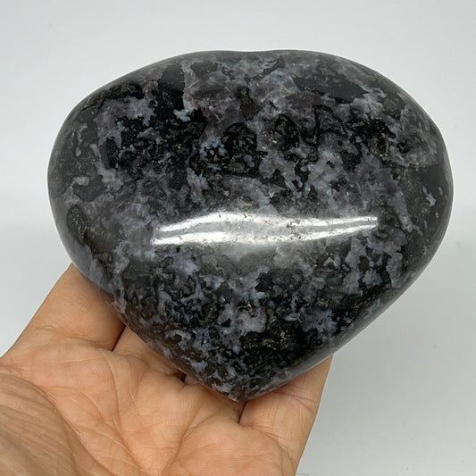 515g,3.5"x3.8"x1.6" Indigo Gabro Merlinite Heart Gemstone @Madagascar,B19919