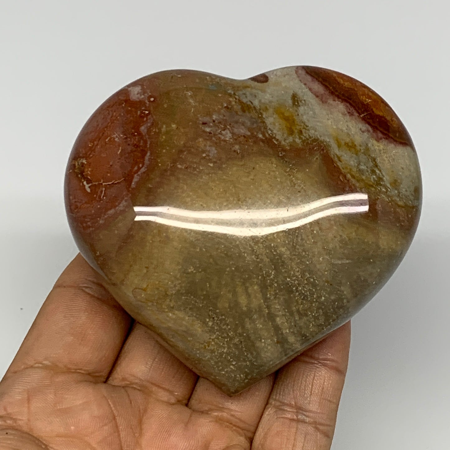 270.3g, 3"x3.2"x1.3" Polychrome Jasper Heart Polished Healing Crystal, B17714