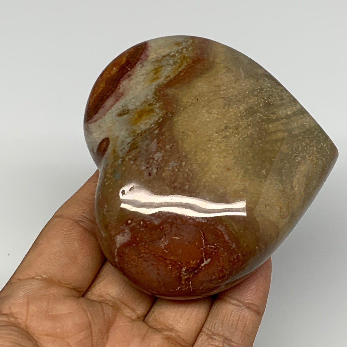 270.3g, 3"x3.2"x1.3" Polychrome Jasper Heart Polished Healing Crystal, B17714