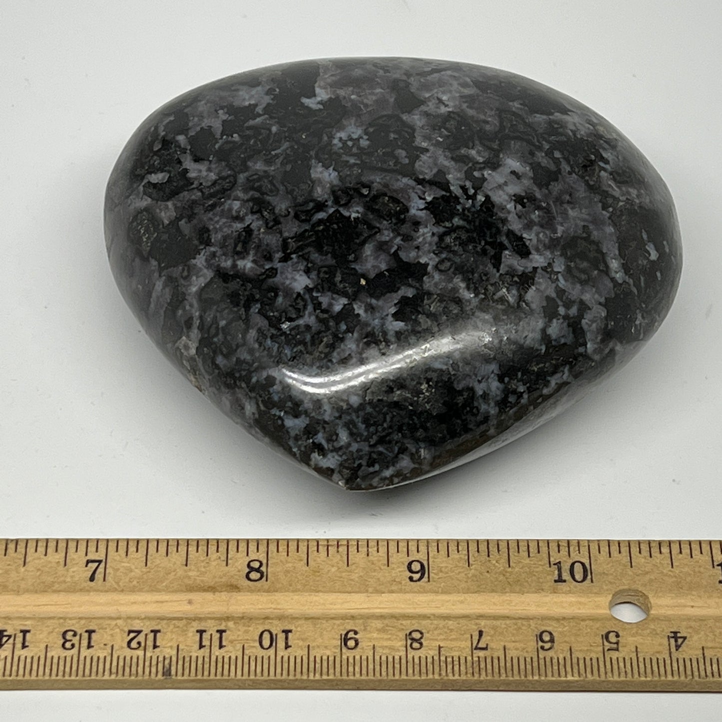 515g,3.5"x3.8"x1.6" Indigo Gabro Merlinite Heart Gemstone @Madagascar,B19919