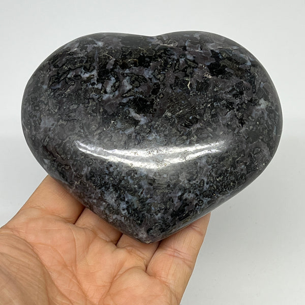 540g,3.7"x4.1"x1.4" Indigo Gabro Merlinite Heart Gemstone @Madagascar,B19920