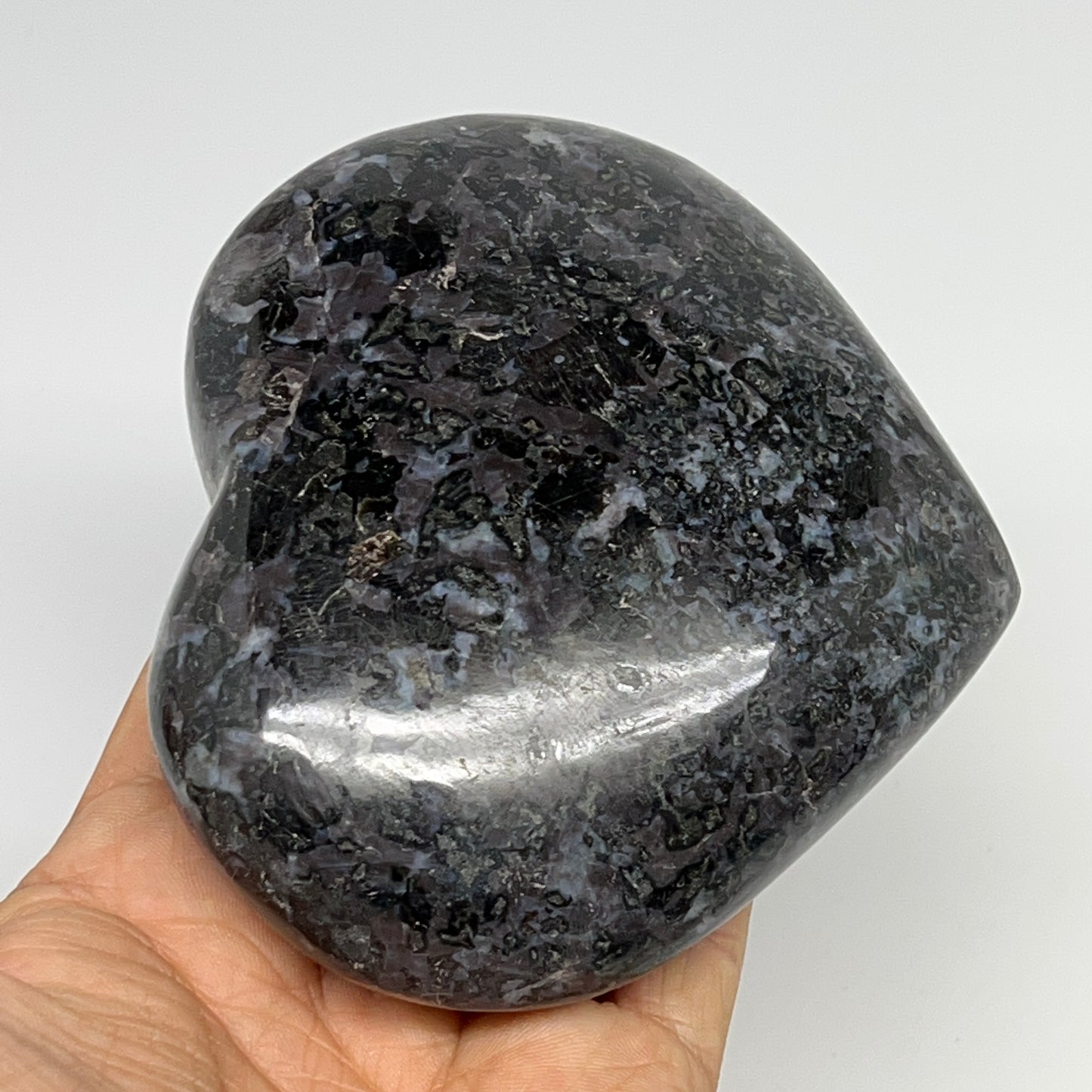 540g,3.7"x4.1"x1.4" Indigo Gabro Merlinite Heart Gemstone @Madagascar,B19920