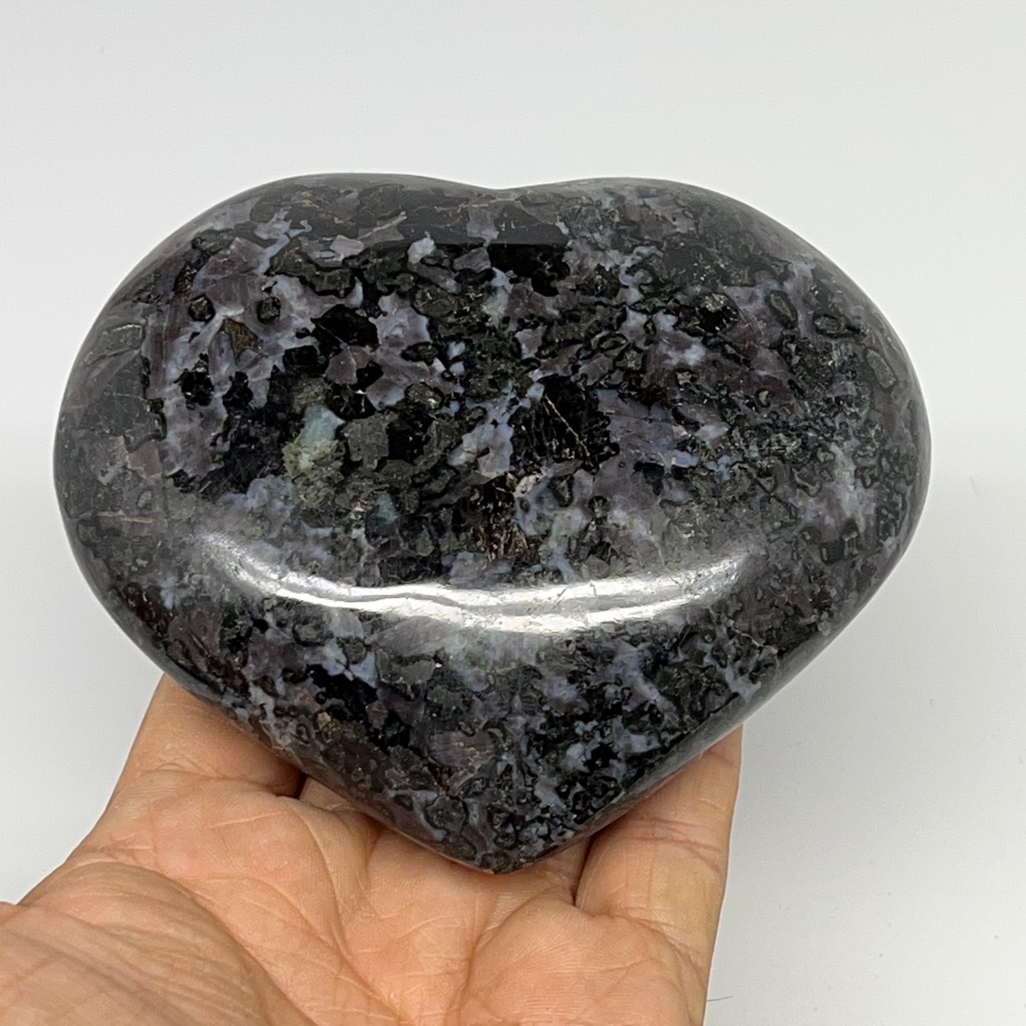 540g,3.7"x4.1"x1.4" Indigo Gabro Merlinite Heart Gemstone @Madagascar,B19920