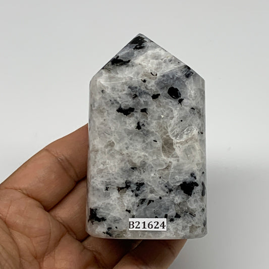 268.5g, 3.1"x1.8"x1.5" Rainbow Moonstone Tower Obelisk Point Crystal @India, B21