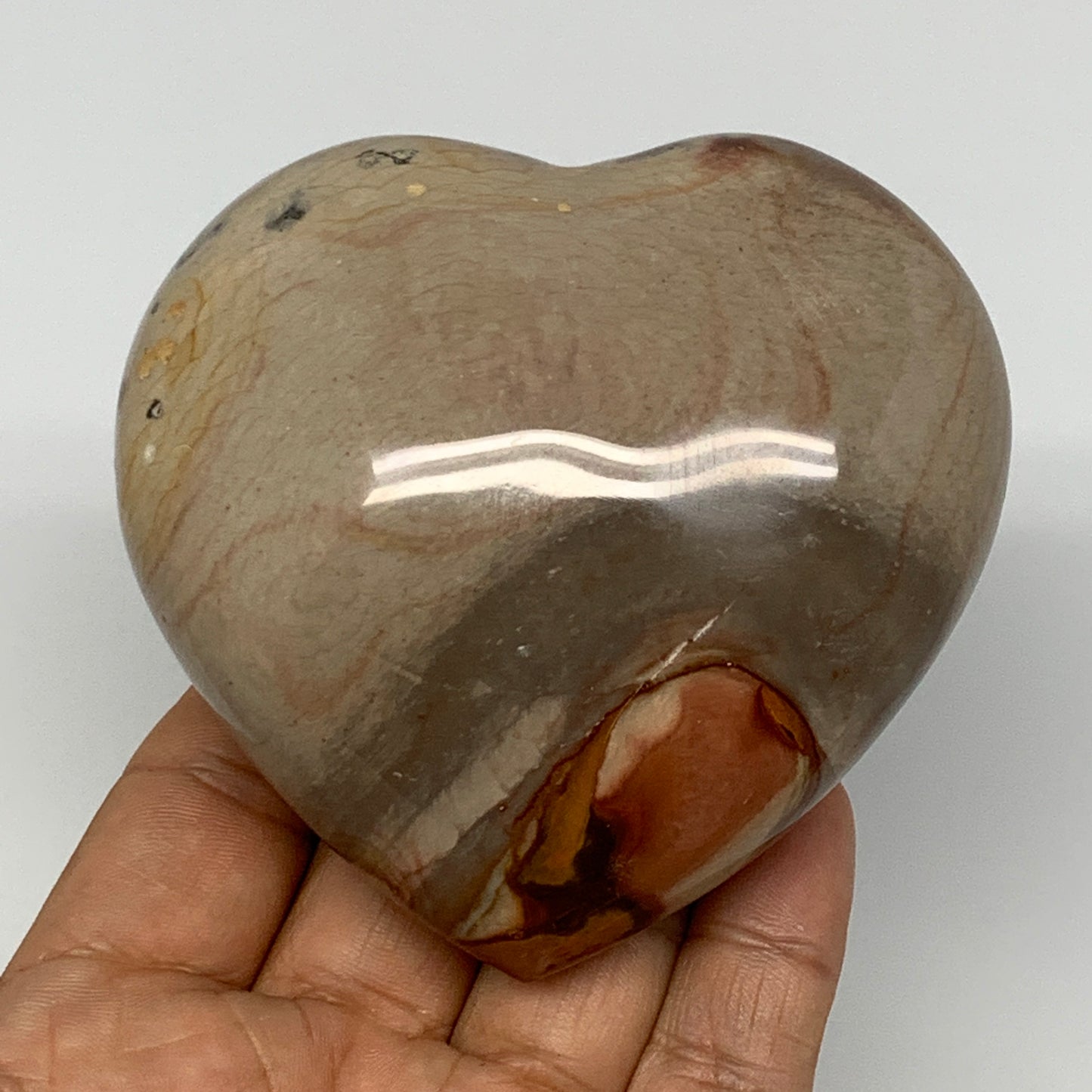 335.4g, 3.2"x3.3"x1.6" Polychrome Jasper Heart Polished Healing Crystal, B17715