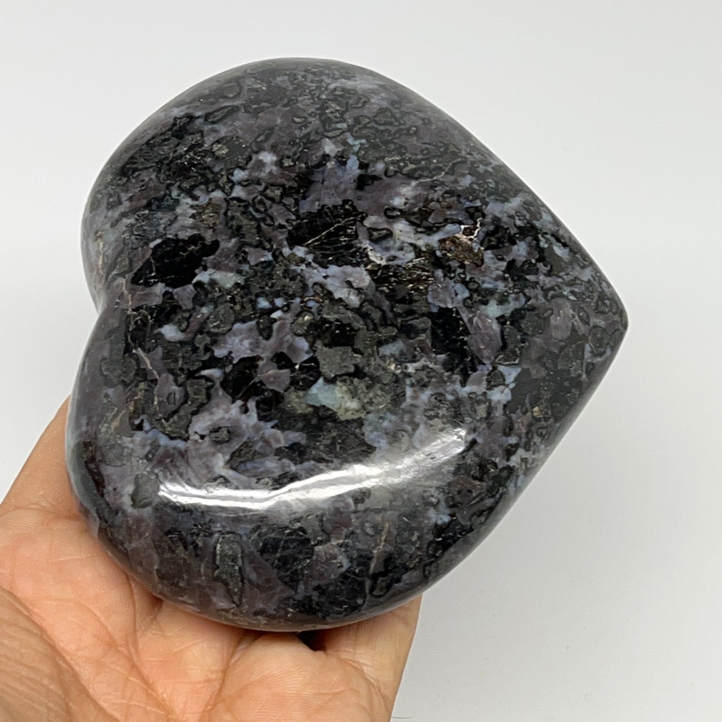 540g,3.7"x4.1"x1.4" Indigo Gabro Merlinite Heart Gemstone @Madagascar,B19920