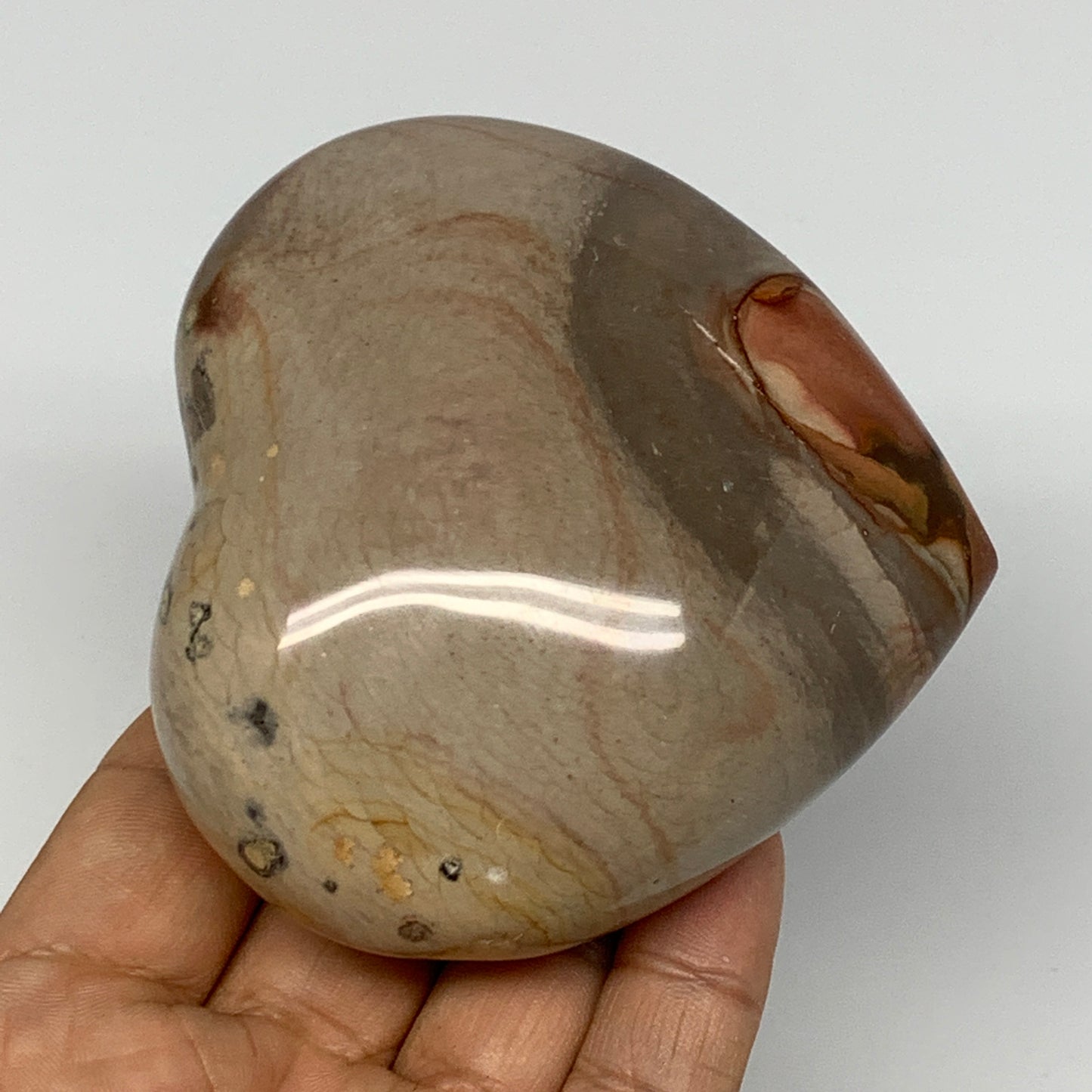 335.4g, 3.2"x3.3"x1.6" Polychrome Jasper Heart Polished Healing Crystal, B17715