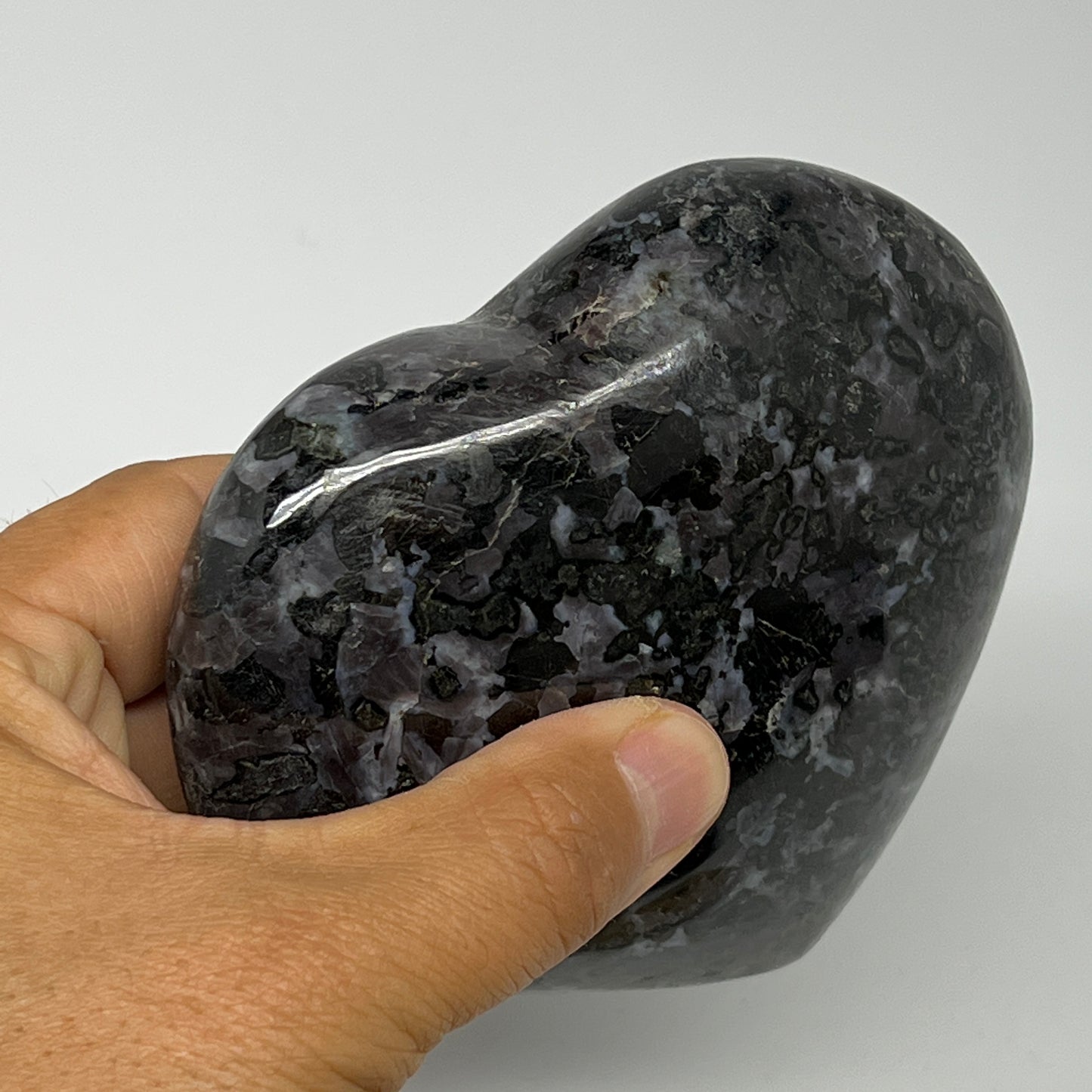 540g,3.7"x4.1"x1.4" Indigo Gabro Merlinite Heart Gemstone @Madagascar,B19920