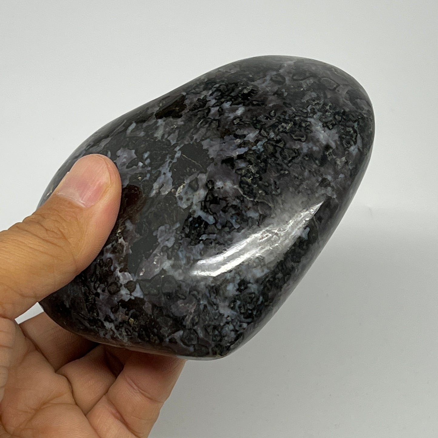 540g,3.7"x4.1"x1.4" Indigo Gabro Merlinite Heart Gemstone @Madagascar,B19920
