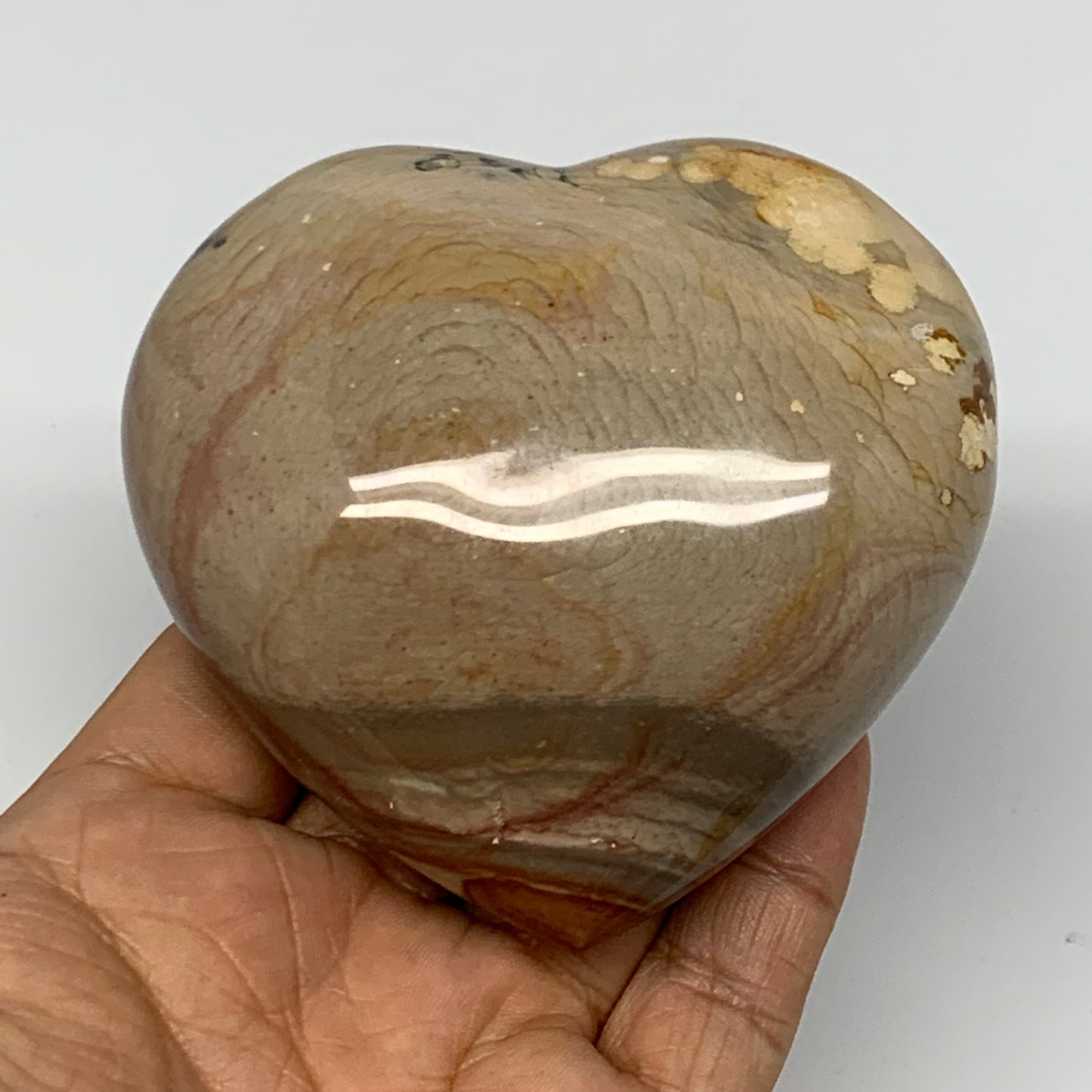 335.4g, 3.2"x3.3"x1.6" Polychrome Jasper Heart Polished Healing Crystal, B17715