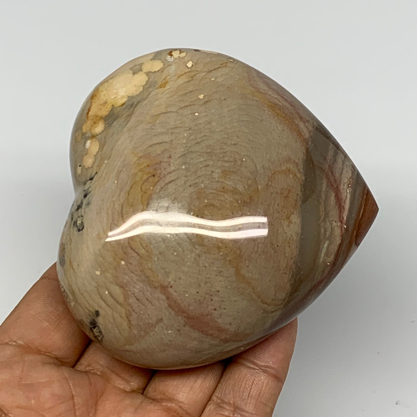 335.4g, 3.2"x3.3"x1.6" Polychrome Jasper Heart Polished Healing Crystal, B17715