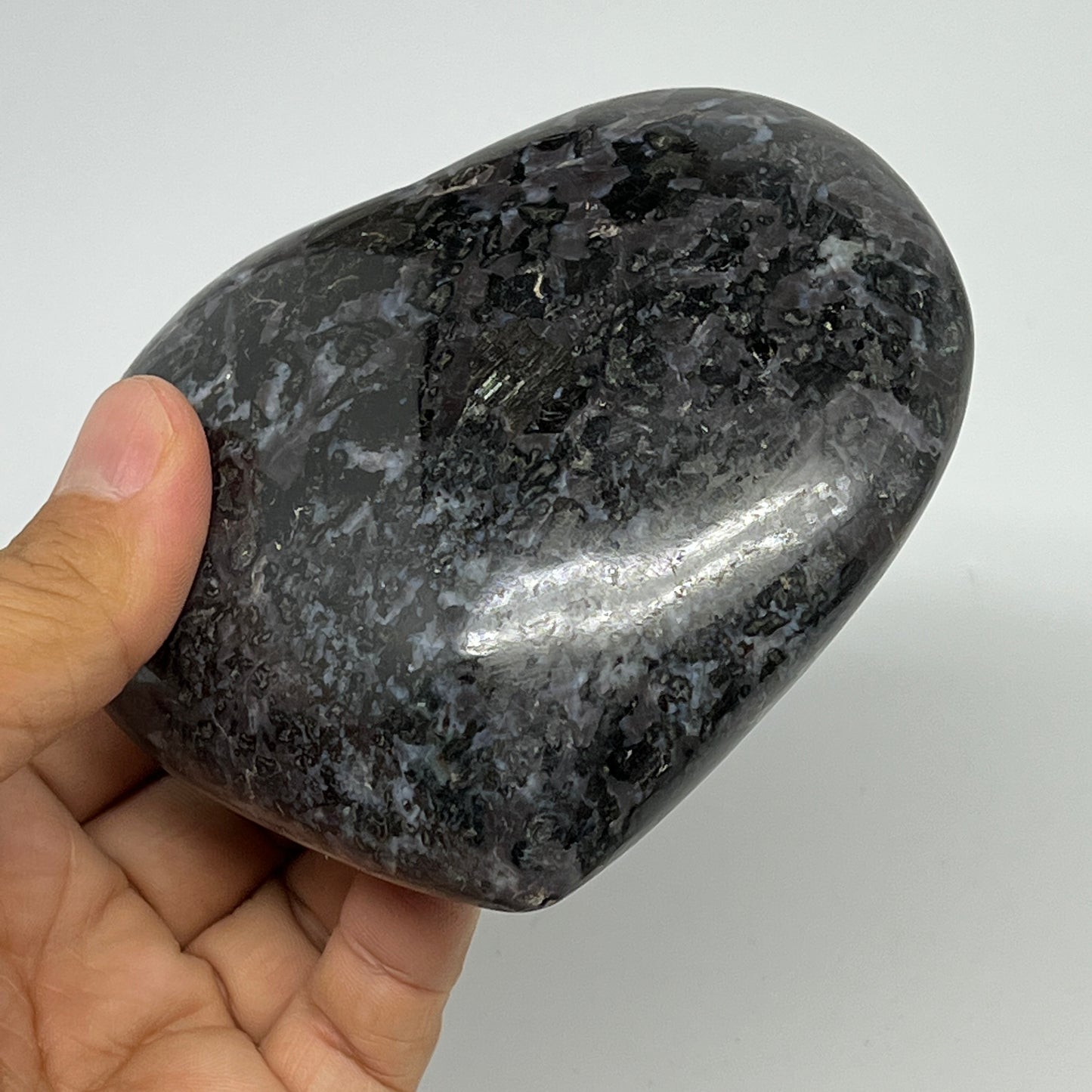 540g,3.7"x4.1"x1.4" Indigo Gabro Merlinite Heart Gemstone @Madagascar,B19920