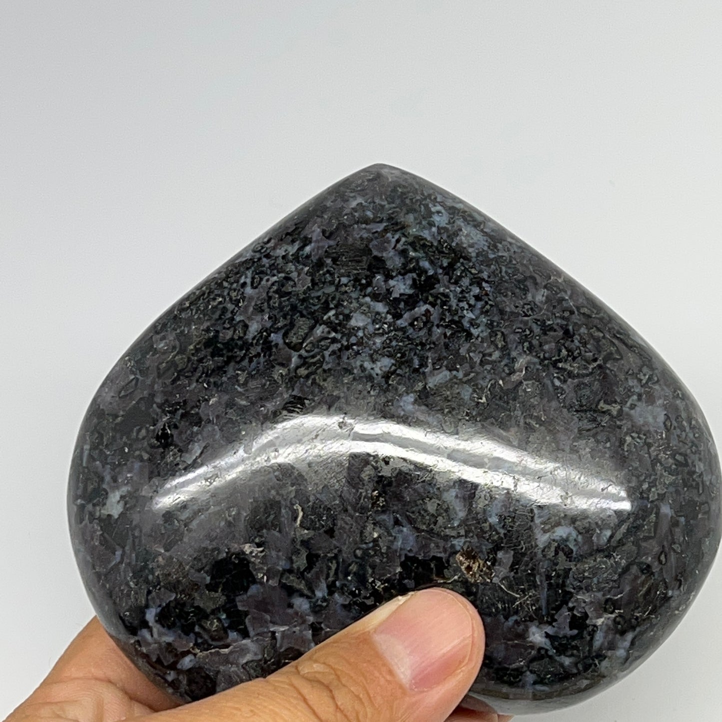 540g,3.7"x4.1"x1.4" Indigo Gabro Merlinite Heart Gemstone @Madagascar,B19920