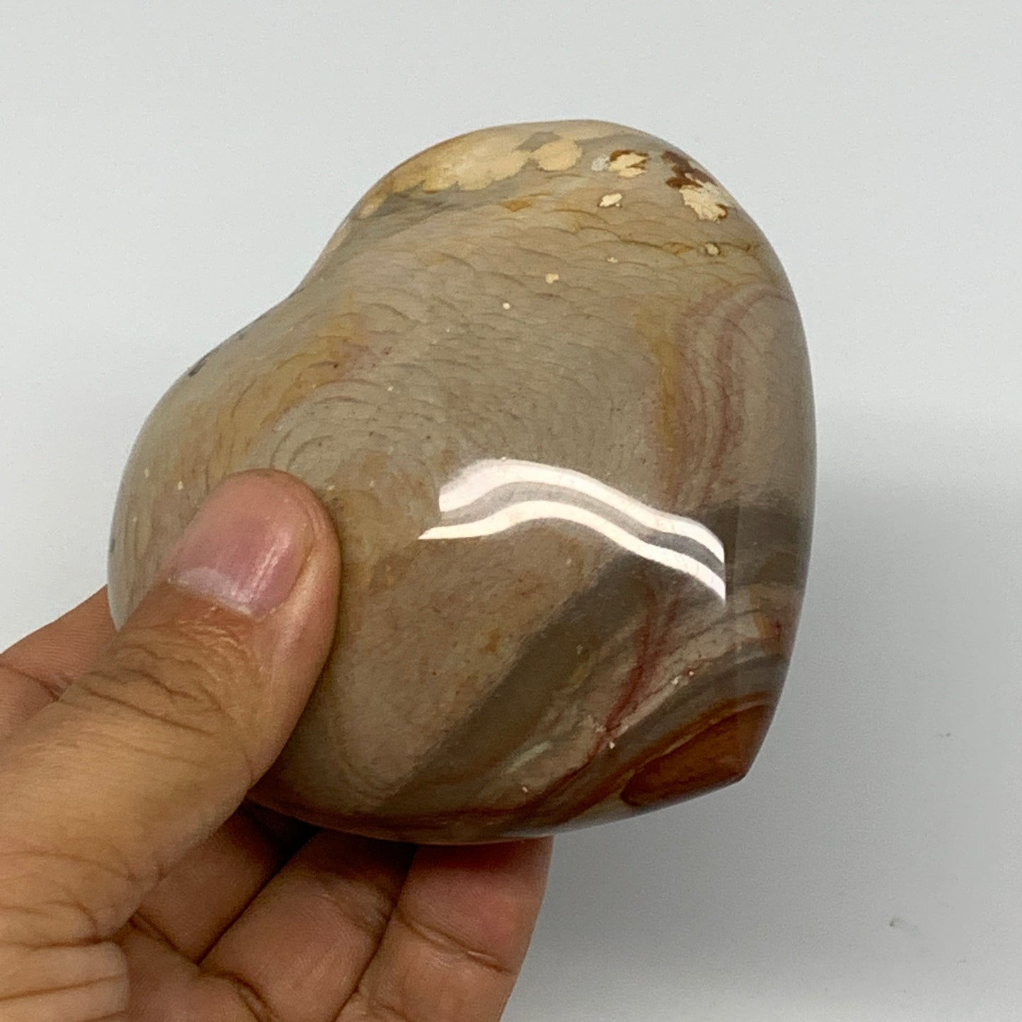 335.4g, 3.2"x3.3"x1.6" Polychrome Jasper Heart Polished Healing Crystal, B17715