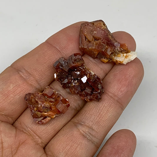 27.43g, 0.9"-1.2", 3pcs, Vanadinite On Barite Crystals Cluster Mineral Specimens