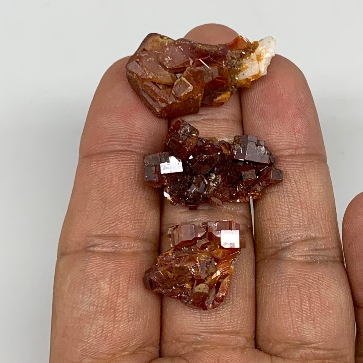 27.43g, 0.9"-1.2", 3pcs, Vanadinite On Barite Crystals Cluster Mineral Specimens