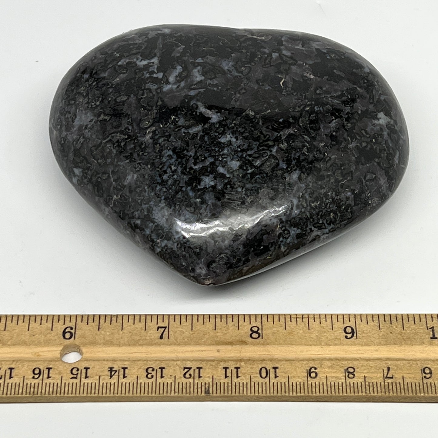 540g,3.7"x4.1"x1.4" Indigo Gabro Merlinite Heart Gemstone @Madagascar,B19920