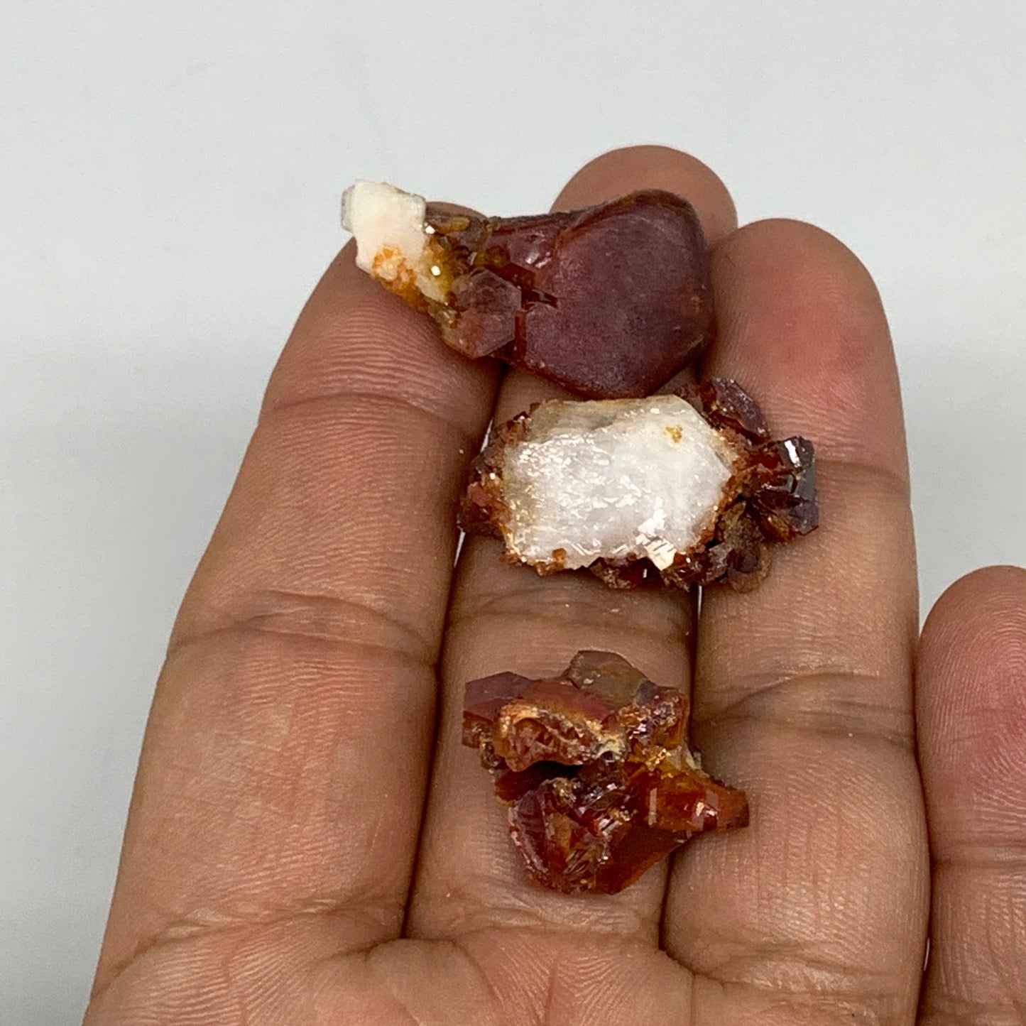 27.43g, 0.9"-1.2", 3pcs, Vanadinite On Barite Crystals Cluster Mineral Specimens