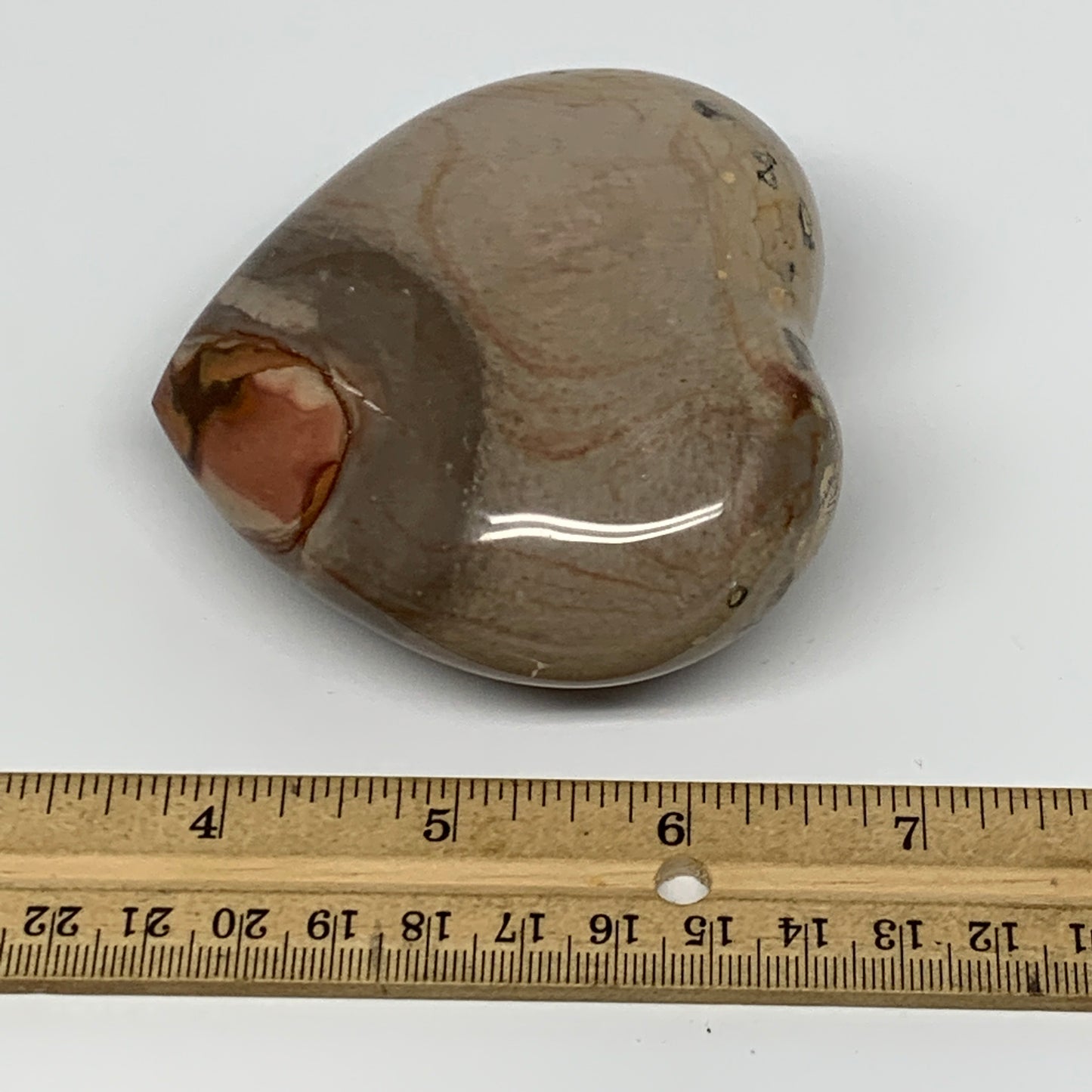 335.4g, 3.2"x3.3"x1.6" Polychrome Jasper Heart Polished Healing Crystal, B17715