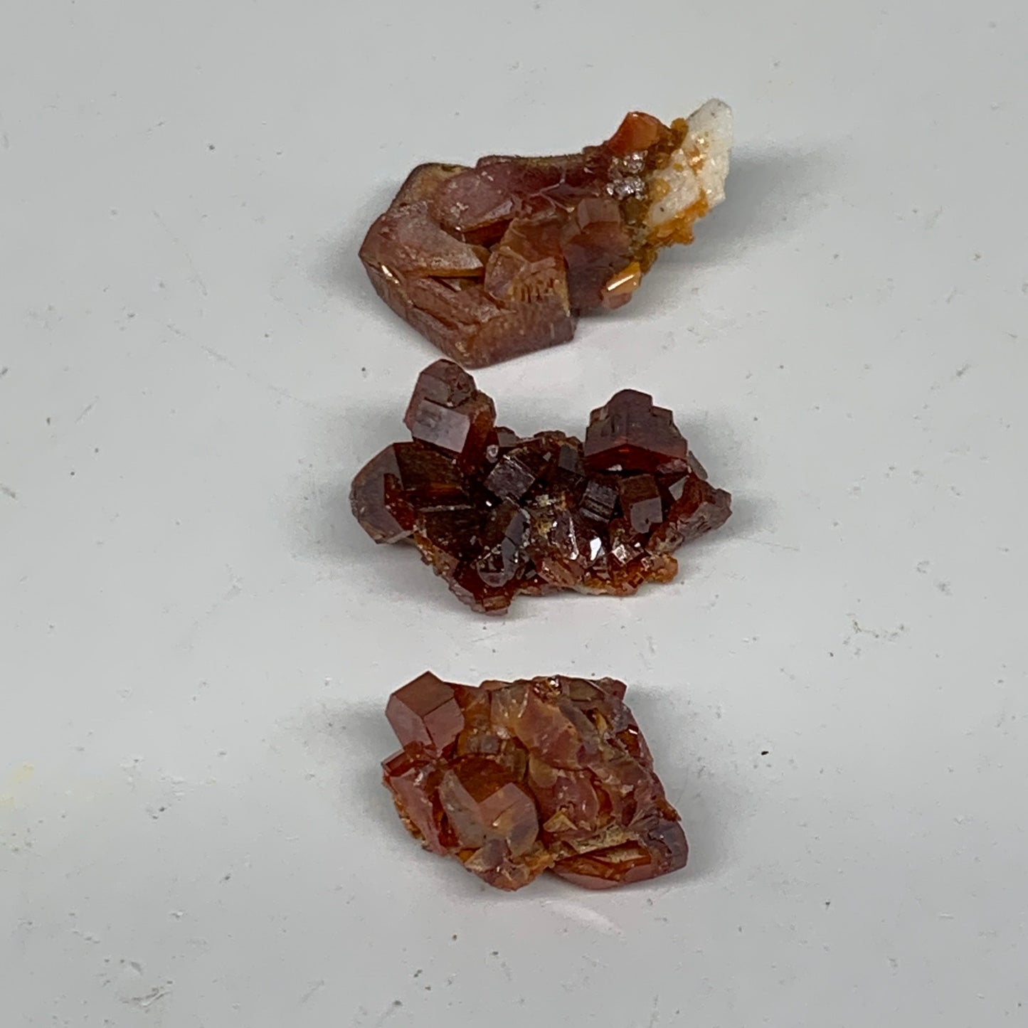 27.43g, 0.9"-1.2", 3pcs, Vanadinite On Barite Crystals Cluster Mineral Specimens