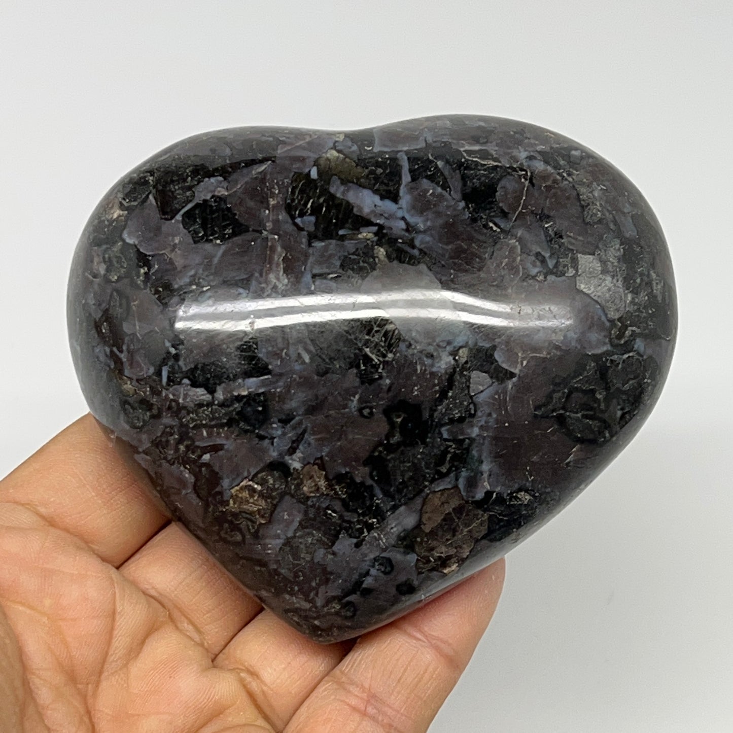 388.9g,3.1"x3.4"x1.6" Indigo Gabro Merlinite Heart Gemstone @Madagascar,B19921