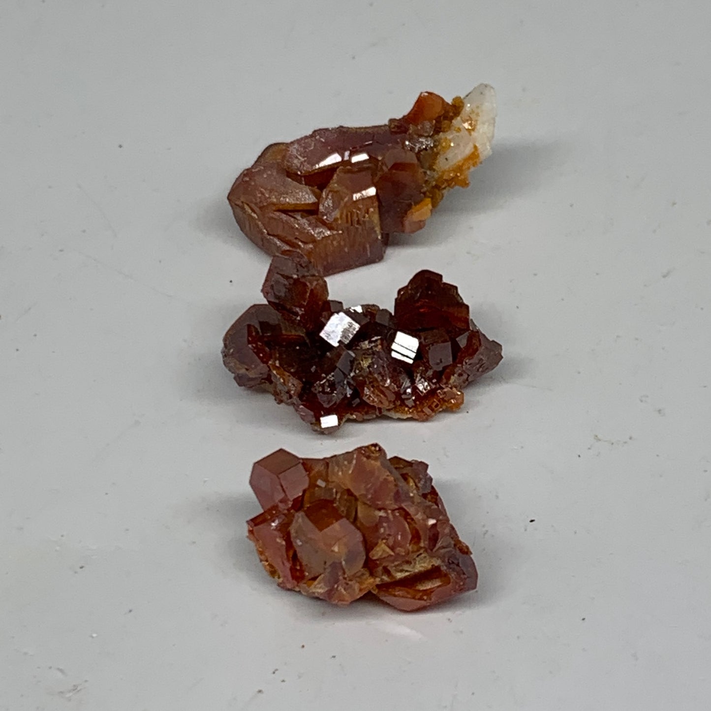 27.43g, 0.9"-1.2", 3pcs, Vanadinite On Barite Crystals Cluster Mineral Specimens