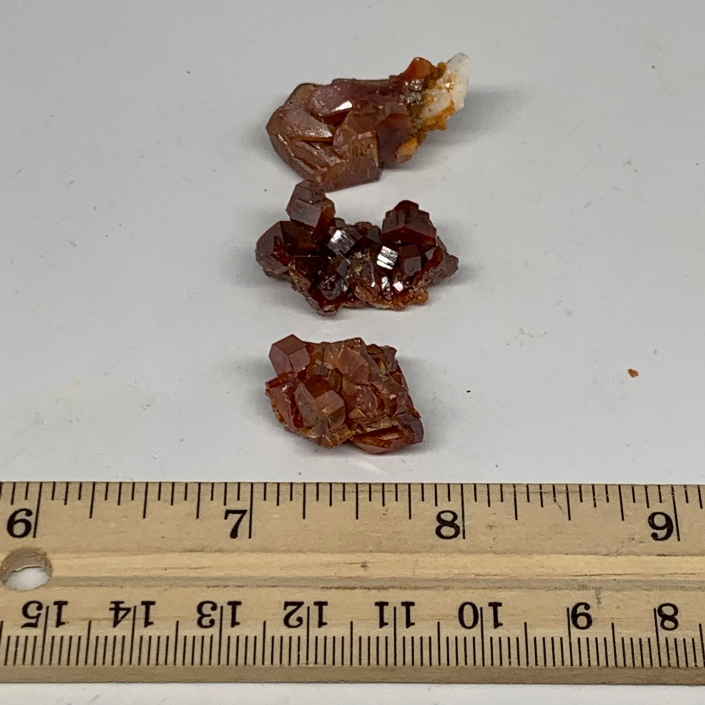 27.43g, 0.9"-1.2", 3pcs, Vanadinite On Barite Crystals Cluster Mineral Specimens